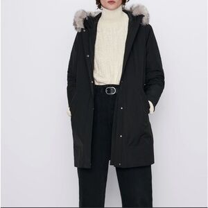 Zara Black Parka With Removable Lining
